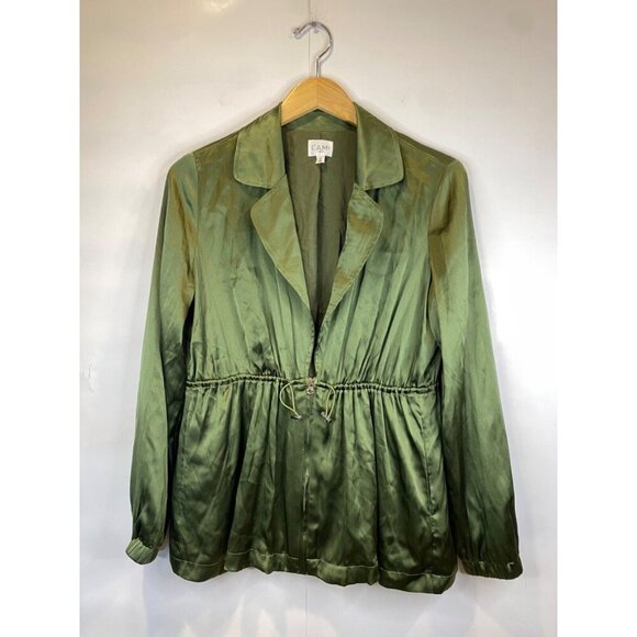Cami NYC Jackets & Blazers - Cami NYC Utility Jacket Green Silk Collared 100% Silk Cinched Waist Size Small